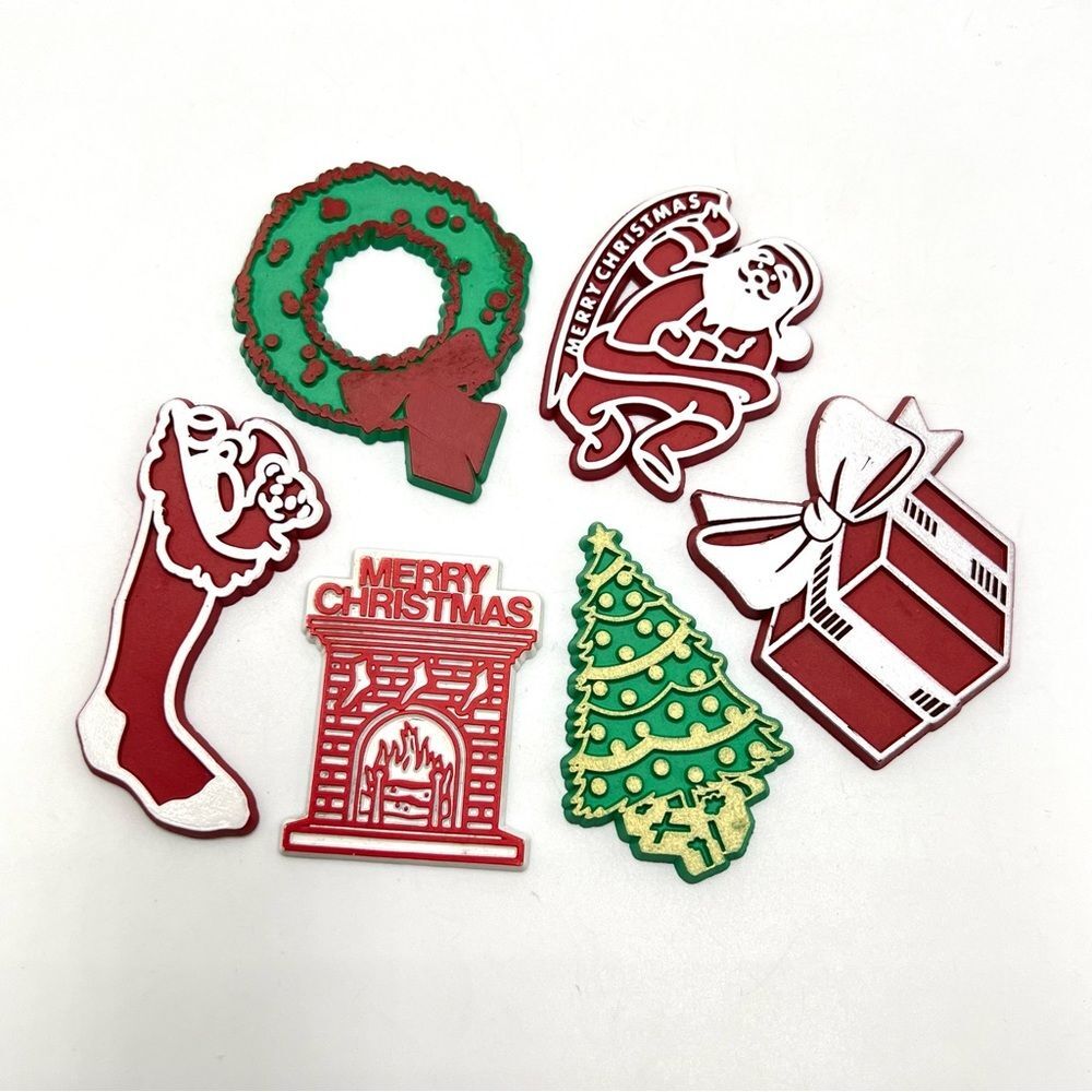 Lot of 6 Vintage 1970s Refridgerator Magic Magnets‎ Christmas Holiday Themed